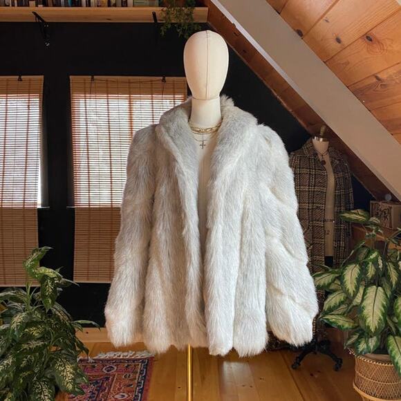 Vintage Jackets & Blazers - Faux Fur Coat Grey Vintage Jordache Made inUSA